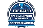 Top Rated App Development Companies badge by SoftwareWorld featuring a trophy and stars
