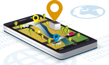 A map displayed on a smartphone screen with location markers and roads