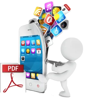 A smartphone displaying a PDF document with text and a search icon