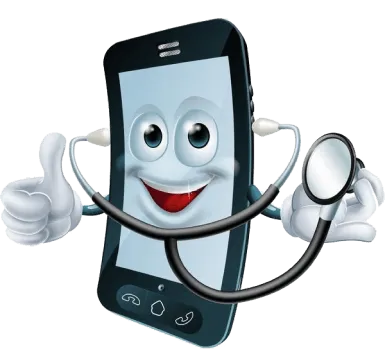 A cartoon-style smartphone with a stethoscope, symbolizing a health-related app