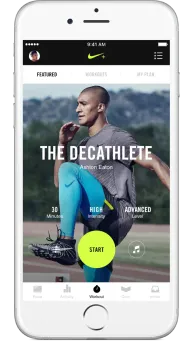 A Nike fitness app showcasing an advanced workout program with a featured athlete