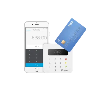 A payment app showing a transaction with a Visa card and a card reader