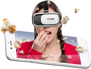 A person watching a VR movie with a VR headset, enjoying a 3D immersive experience